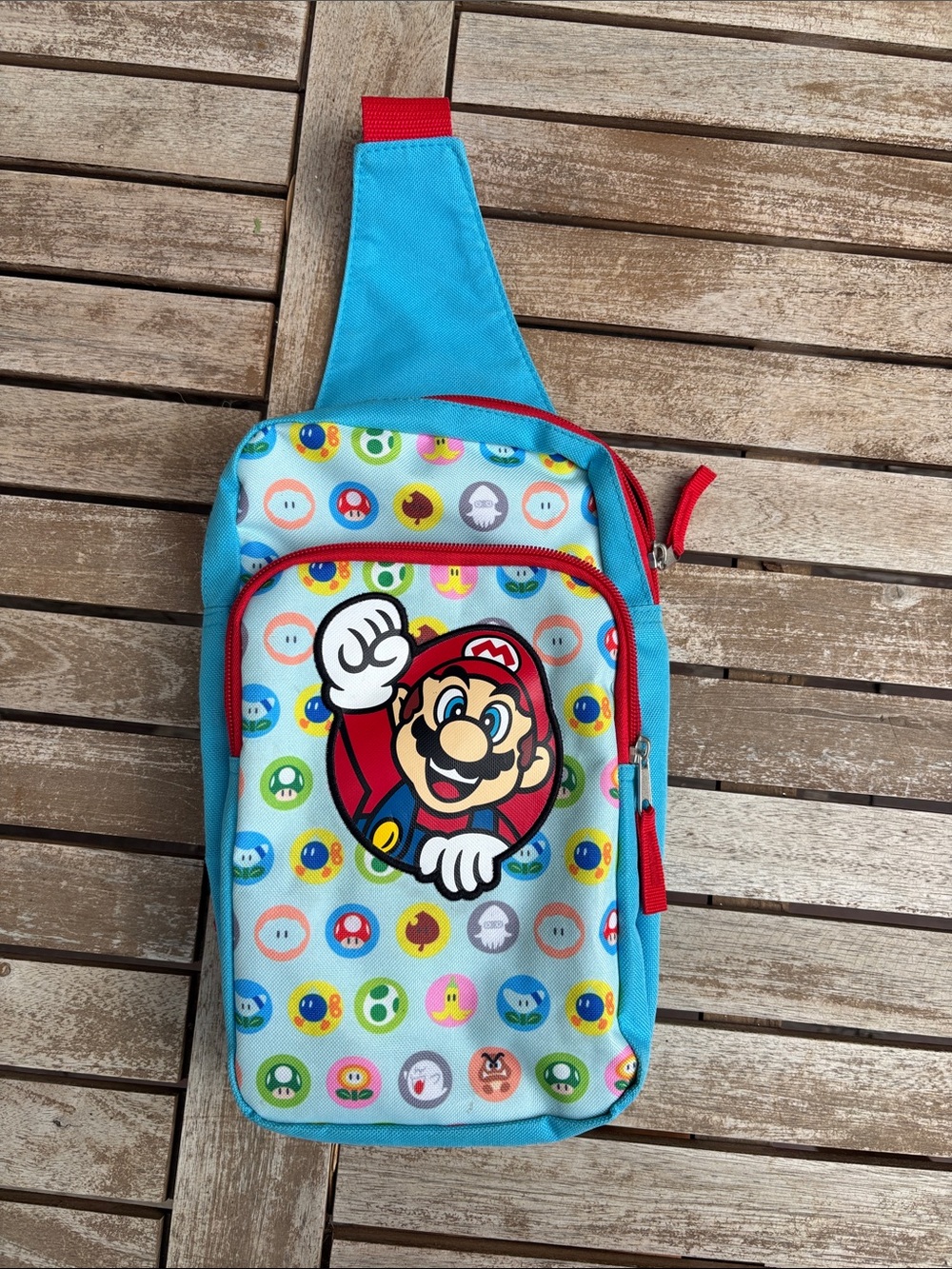 Nintendo Mario Light Blue Sling Bag with Red Trim